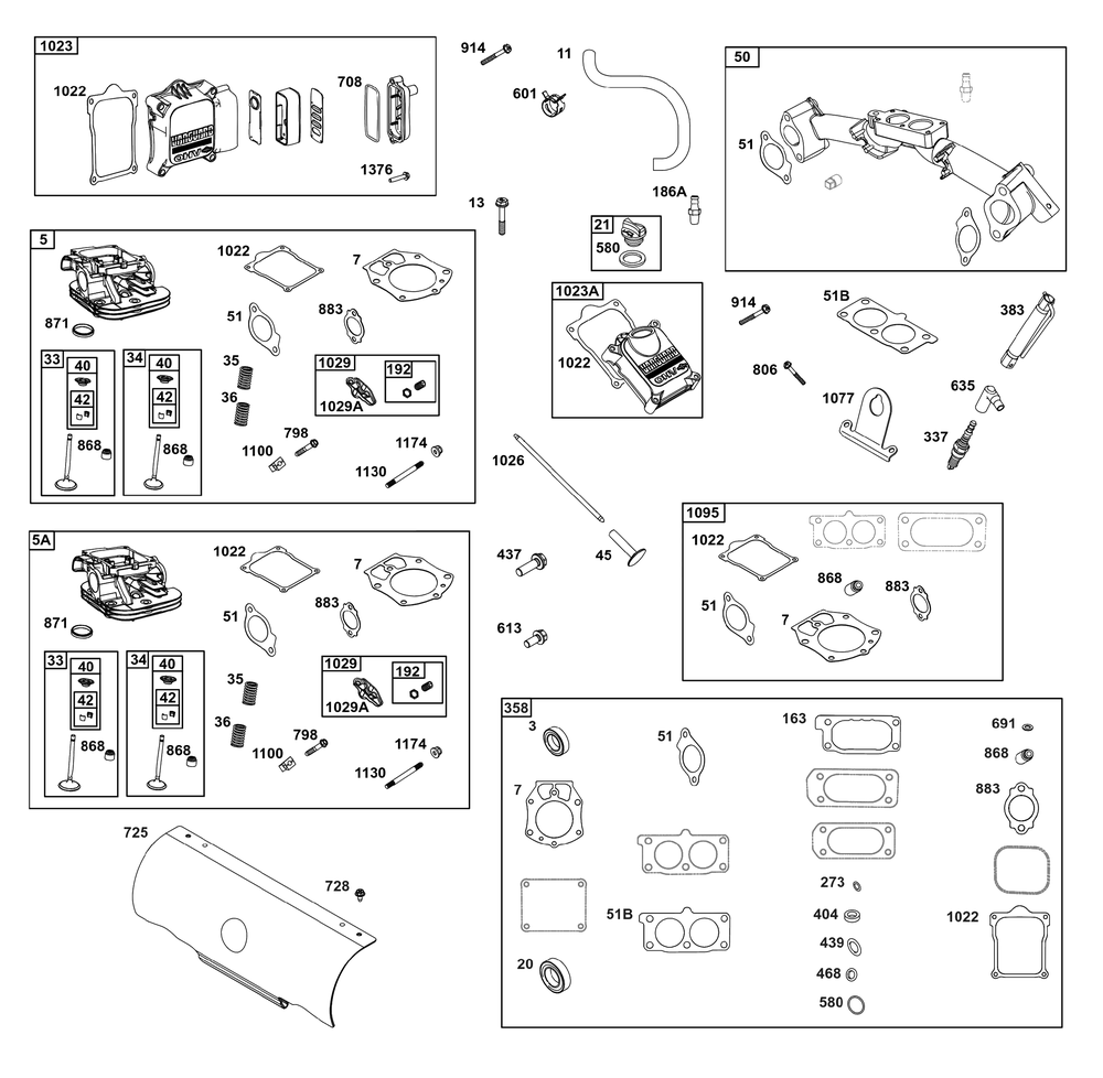 Cylinder Head Group Diagram and Parts List for 613477-0278-J1 400000 - 699999 Briggs and Stratton Engine